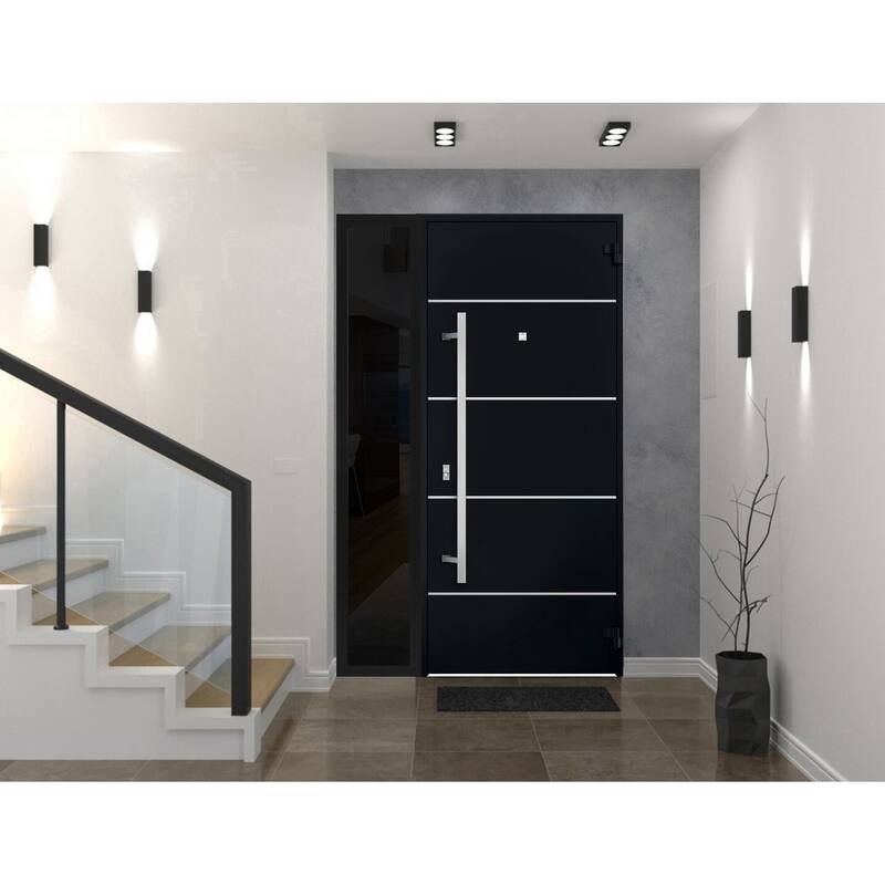 Front Prehung Steel Door 6083 Black Enamel Top Window Sidelite Stainless Inserts W36xH80+16 Lh I Bedroom Door Bathroom Door