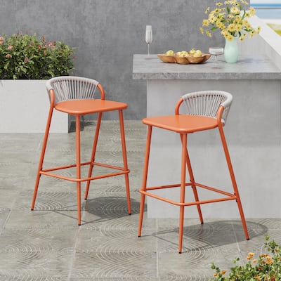 Christopher Knight Home - Samantha Durable Outdoor Barstools with Rope-Woven Backrest, Set of 2