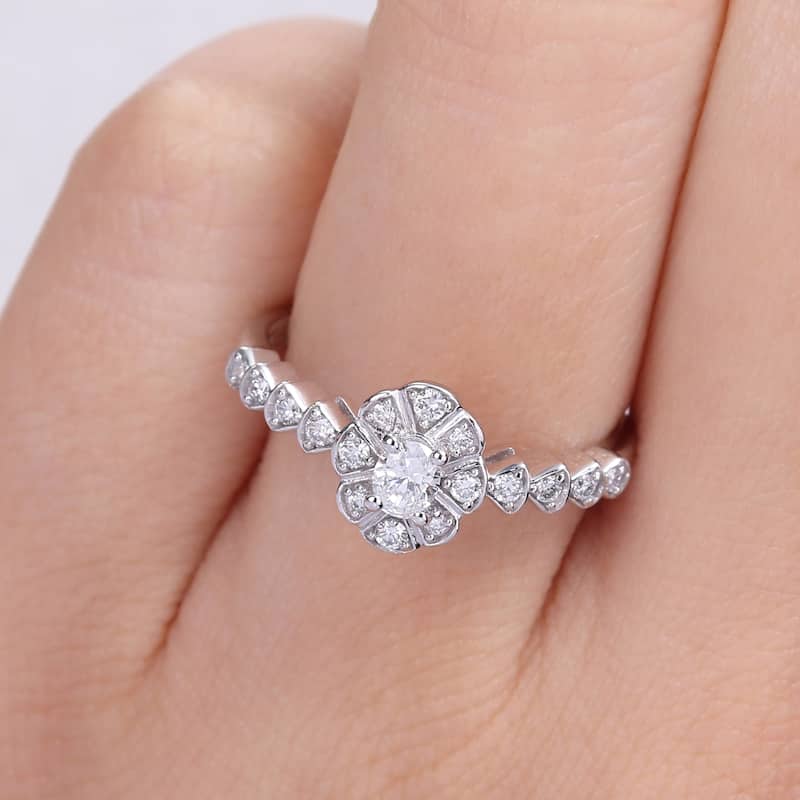 Miadora 1/3ct TDW Oval-cut Diamond Floral Engagement Ring in 14k White Gold
