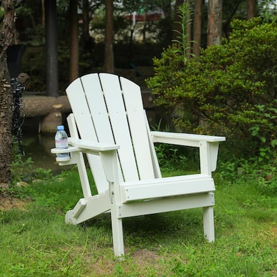 HDPE Folding Adirondack Chair with Dual Cup Holder - Composite Adirondack Chair with Wood Texture
