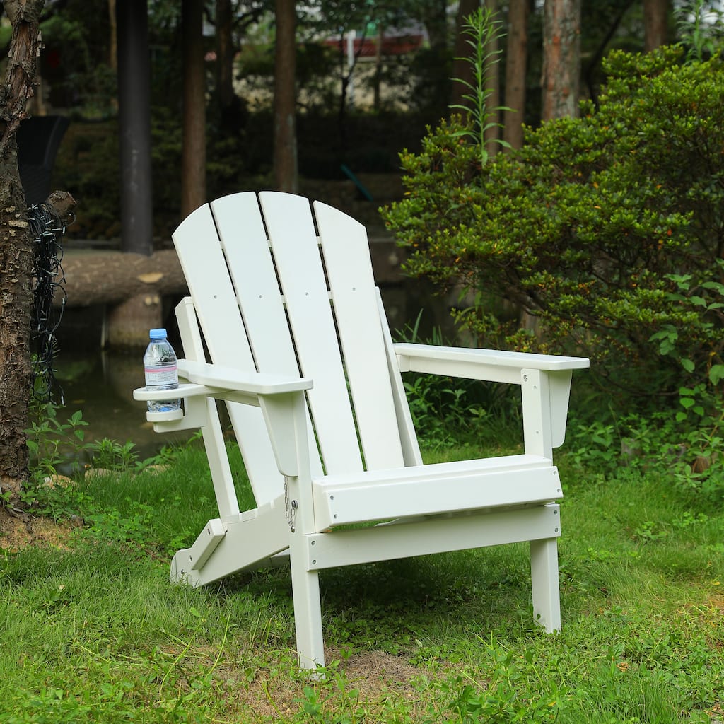 HDPE Folding Adirondack Chair with Dual Cup Holder - Composite Adirondack Chair with Wood Texture