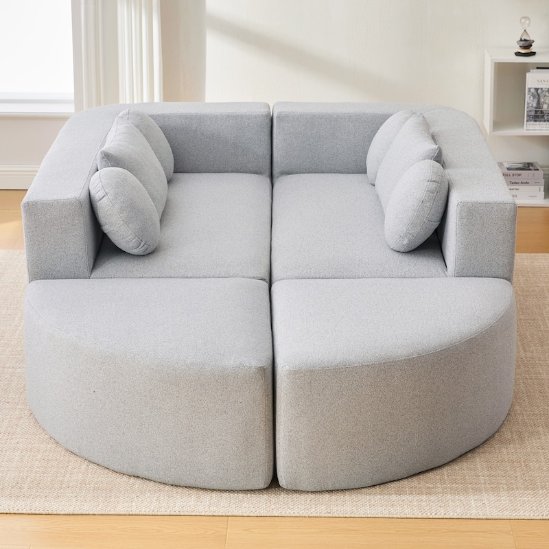 Curved Modular Sectional Boneless Upholstered Sofa Convertible Sleeper Sofa Bed, Free Combination, Boucle Deep Seating Sofa