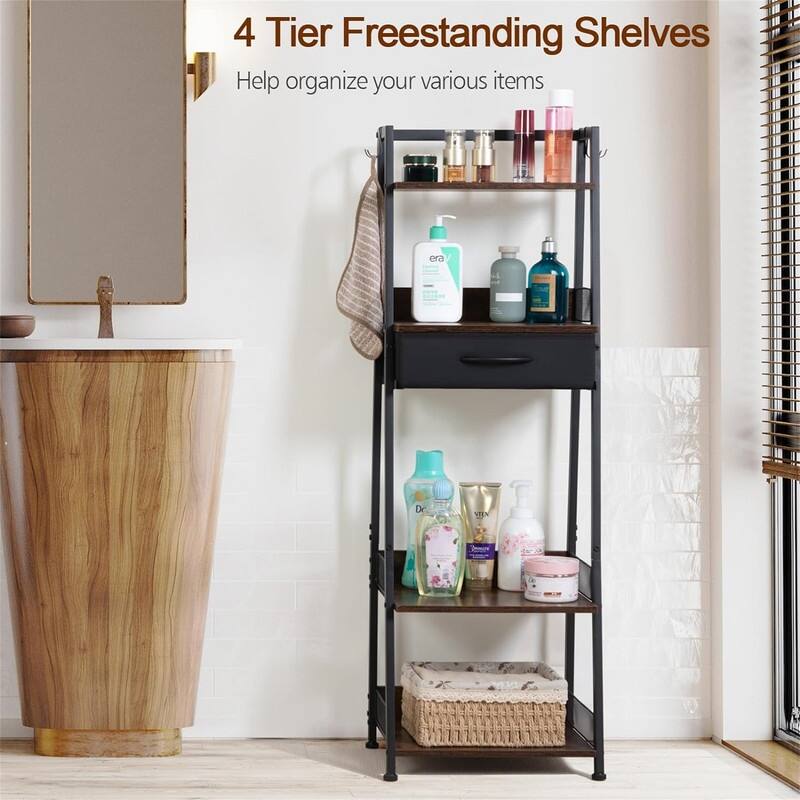 4 Tier Bathroom Ladder Shelf - 11.22"D x 14.88"W x 44.29"H
