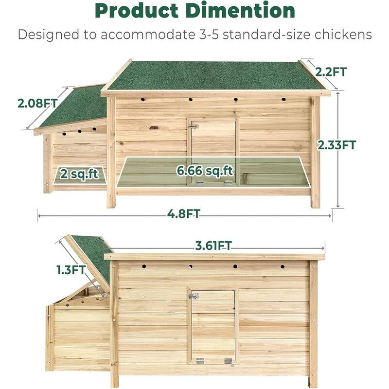 57.6'' Wooden Chicken Coop Hen House with 2 Nesting Box, Poultry Cage Rabbit Hutch