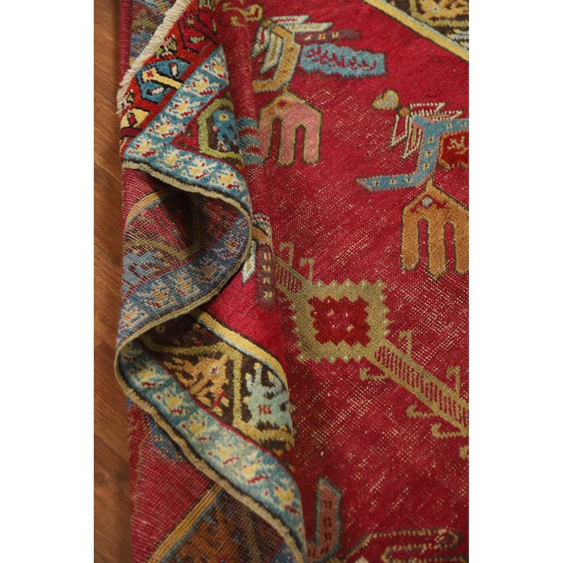 Hand Knotted Oriental 100% Wool Carpet Traditional Geometric Red Karabagh Runner Rug - 12' 0'' X 3' 7''