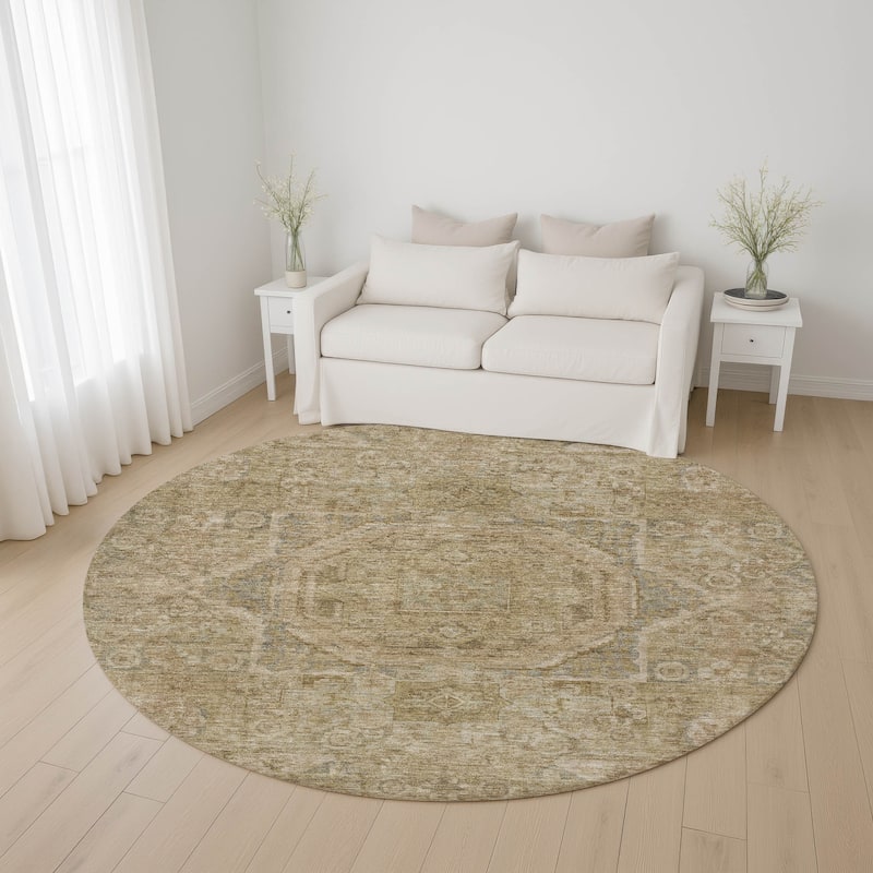 Premium Washable Super Soft Vintage Traditional Mayfield Rug - Tan - 8' x 8'