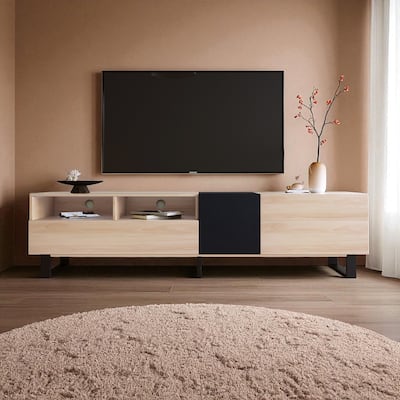 70.9" Modern TV Stand for 80" TV, Media Console with Drop-Down Doors, 2 Drawers, Adjustable Shelf, Cable Management