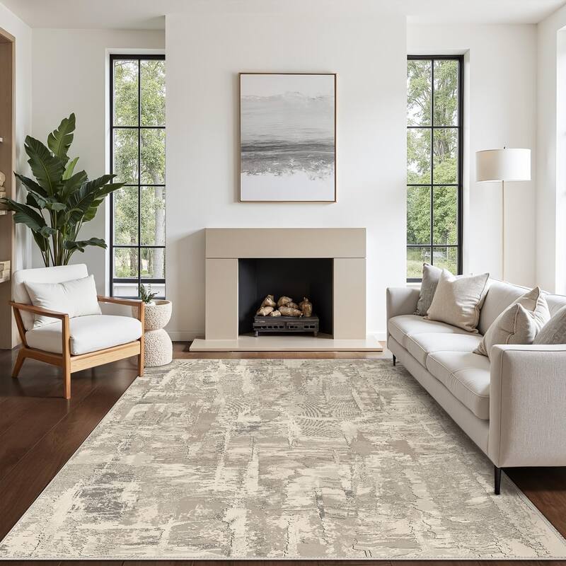 Mcow Textural Wash Collection Abstract Low-Pile Machine-Washable Area Rug