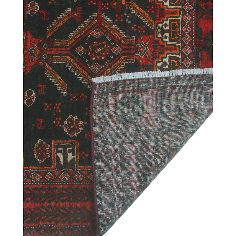 Fine Vintage Distressed Annahi Charcoal/Red Runner - 3'2" x 5'9"