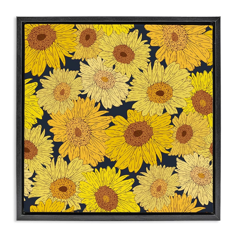 Stupell Charming Country Sunflowers Pattern Framed Floater Canvas Wall Art Design By Sazerelli Designs - 25 x 25 - Black