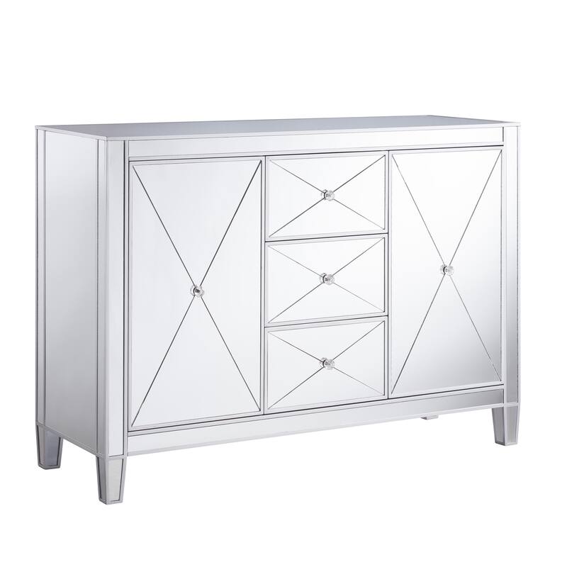 SEI Furniture Marter Glam Silver Mirror 3-Drawer Cabinet