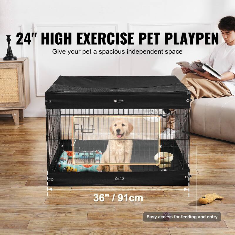 Foldable Dog Playpen with Bottom Mat 36x36 Inch for Small Pets