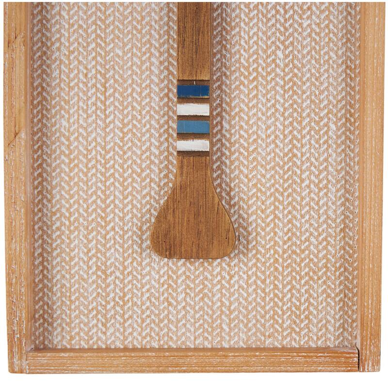 Brown Wood Paddle Home Wall Decor with Blue Accents and Chevron Patterned Background (Set of 2)
