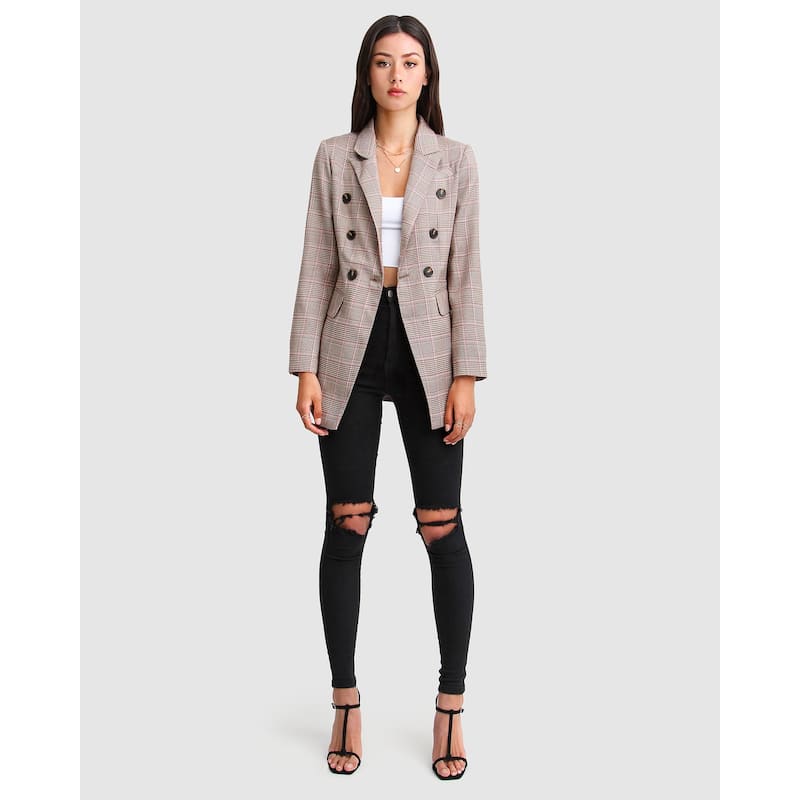 Too Cool For Work Plaid Blazer - L - Brown