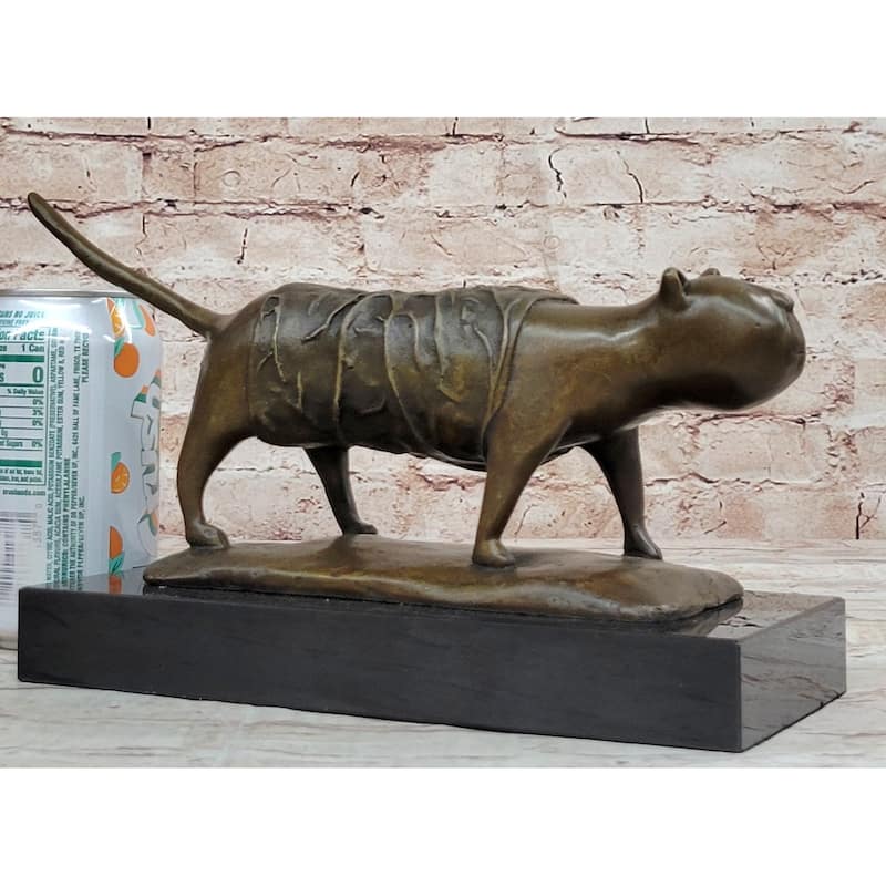 Bronze Metal Imitative Cat Sculpture Statue Figure On Marble Base After Fernando Botero