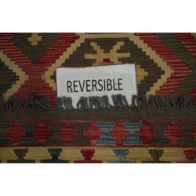 Hand Woven Oriental 100% Wool Carpet Southwestern Tribal Red Kilim Area Rug - 9' 10'' X 6' 6''