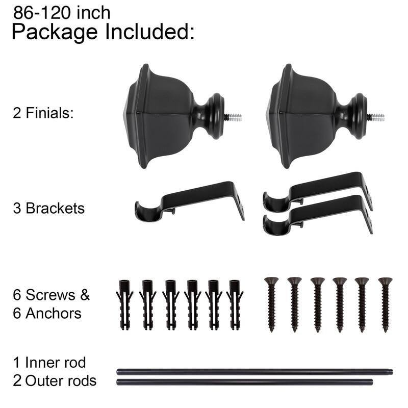 UTOPIA ALLEY Wall Mounted 3/4 Inch Curtain Rod, Single Decorative Drapery Rod, Adjustable Curtain rods for Windows
