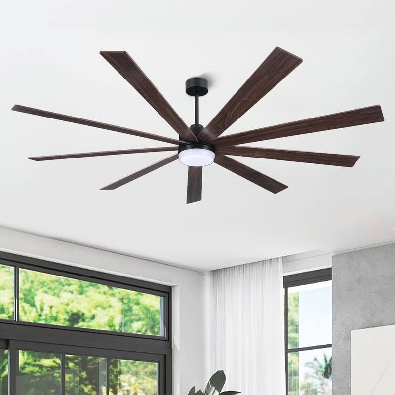 WINGBO 65/72/84" DC Motor LED Ceiling Fan with Remote Control - Black and Walnut - 84"