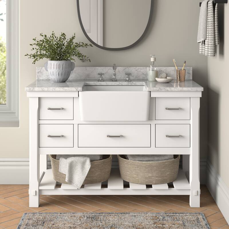 KitchenBathCollection Charlotte 48" Farmhouse Bathroom Vanity with Carrara Marble Top
