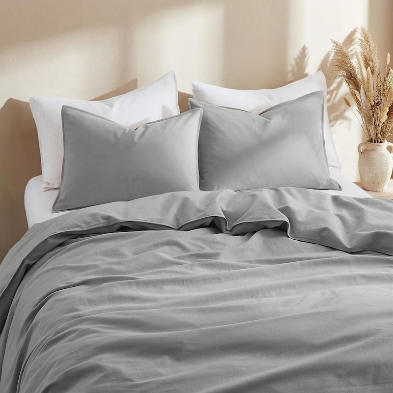 Linen Cotton Duvet Cover and Pillow Sham Set, Breathable and Skin-Friendly Bedding Set - King - Dark Gray