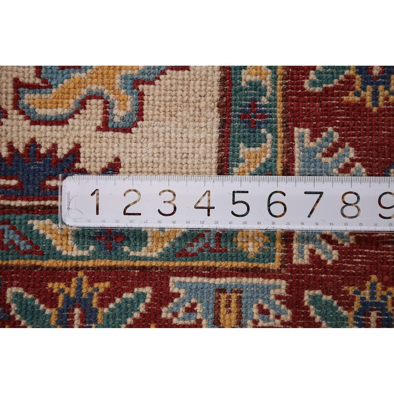 Geometric Kazak Oriental Accent Rug Entryway Handmade Wool Carpet - 3'4" x 5'0"