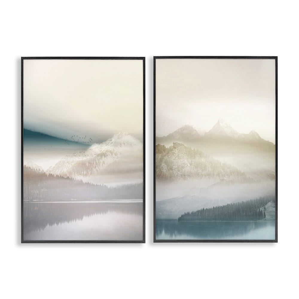 Stupell Mountain Peaks & Neutral Lake Framed Giclee Art Design By Gemma Bardot (Set of 2)