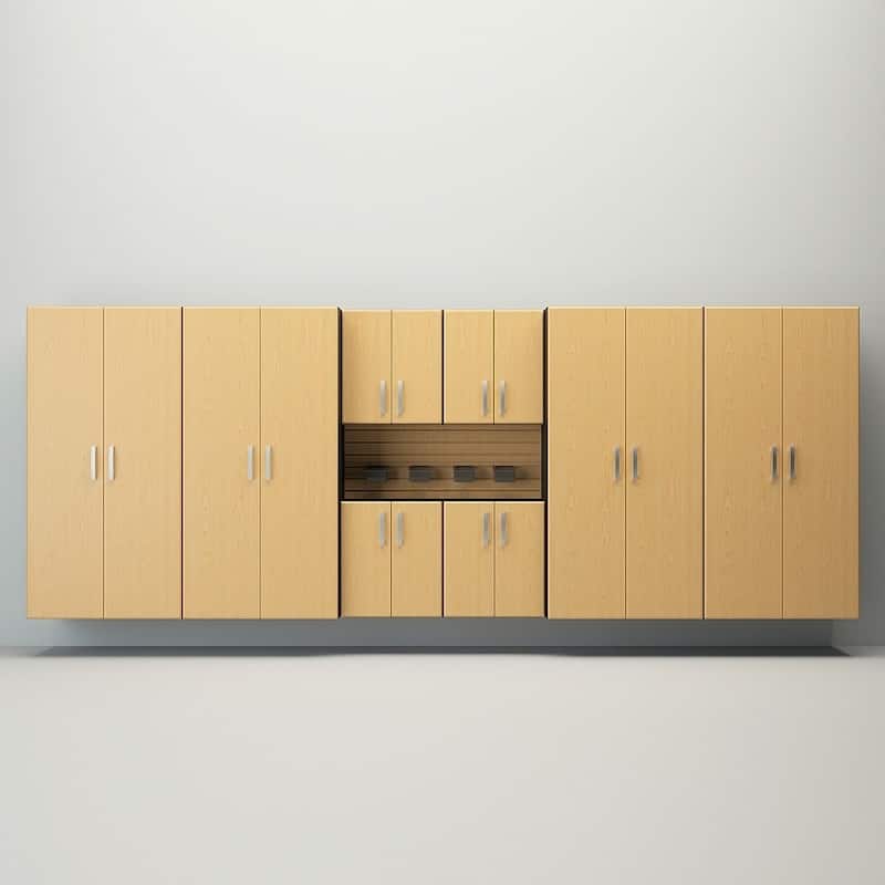 14 Piece Slatwall Panel, Cabinet, Bin Storage Set - Silver Slat Wall/Silver Cabinet