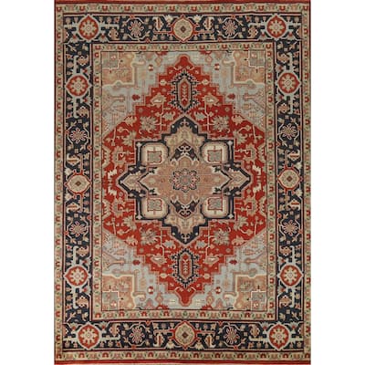 Geometric Heriz Serapi Oriental Area Rug Handmade Red Wool Carpet - 8'11" x 11'10"