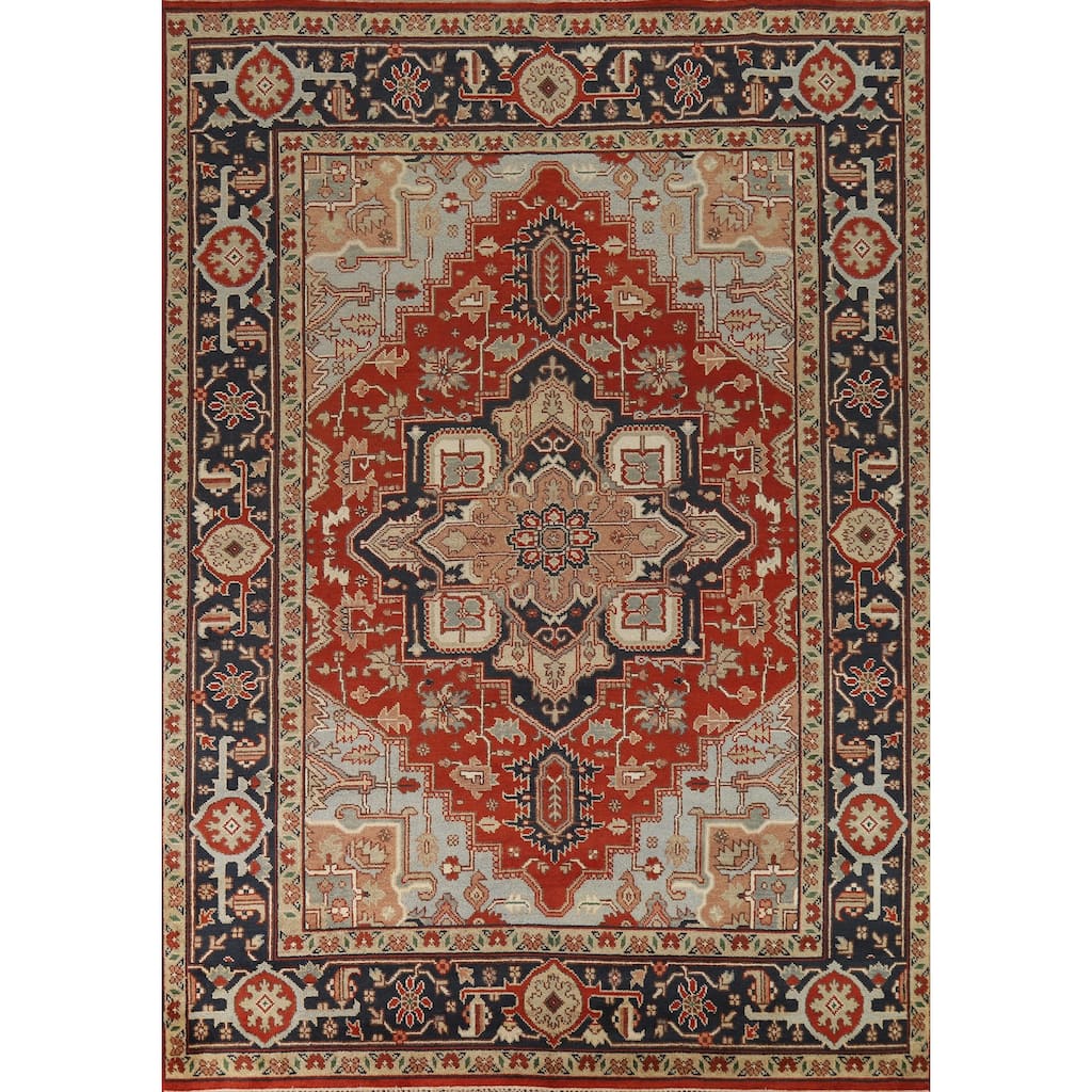 Hand Knotted Oriental 100% Wool Carpet Traditional Medallion Red Heriz (serapi) Area Rug - 11' 10'' X 8' 11''
