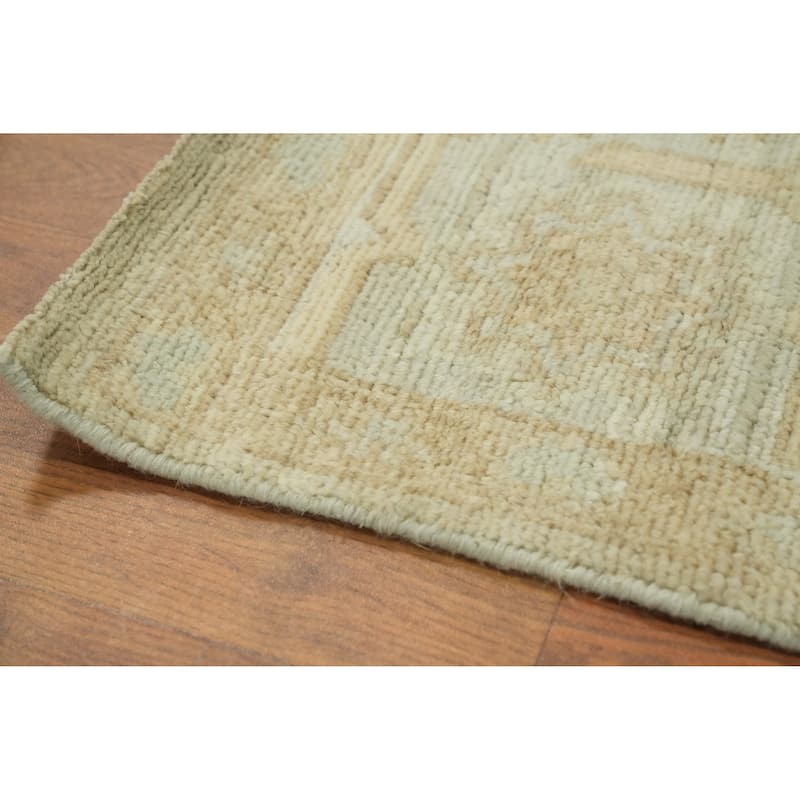 Vegetable Dye Wool Oushak Turkish Area Rug, Floral Geometric Carpet - 9' 7'' X 8' 2''