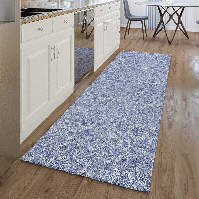 Premium Washable Super Soft Floral Modern Mayfield Rug - Denim - 2' 3" x 7' 6" - Runner