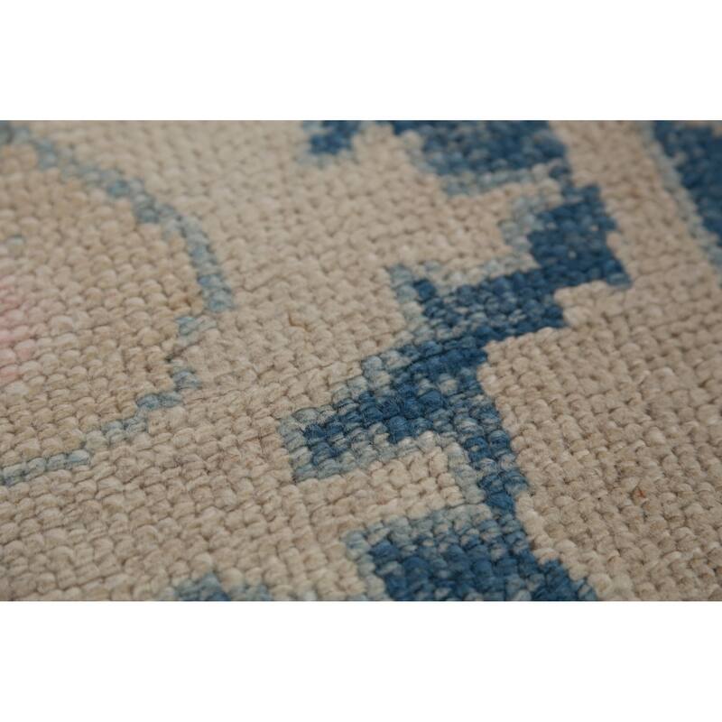 Hand Knotted Oriental 100% Wool Carpet Transitional Floral Beige & Ivories Oushak Runner Rug - 13' 8'' X 2' 11''