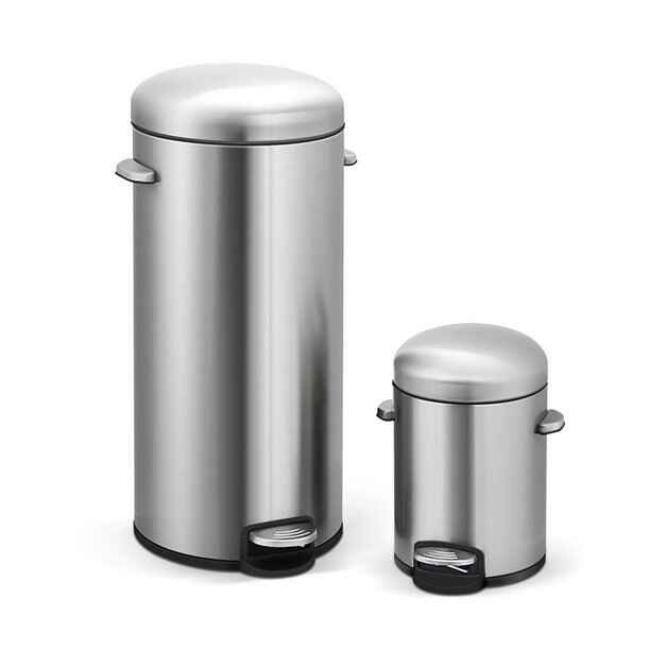Innovaze 8 Gal./30 Liter and 1.3 Gal./5 Liter Stainless Steel Step-on Trash Can Set for Kitchen and Bathroom - Silver