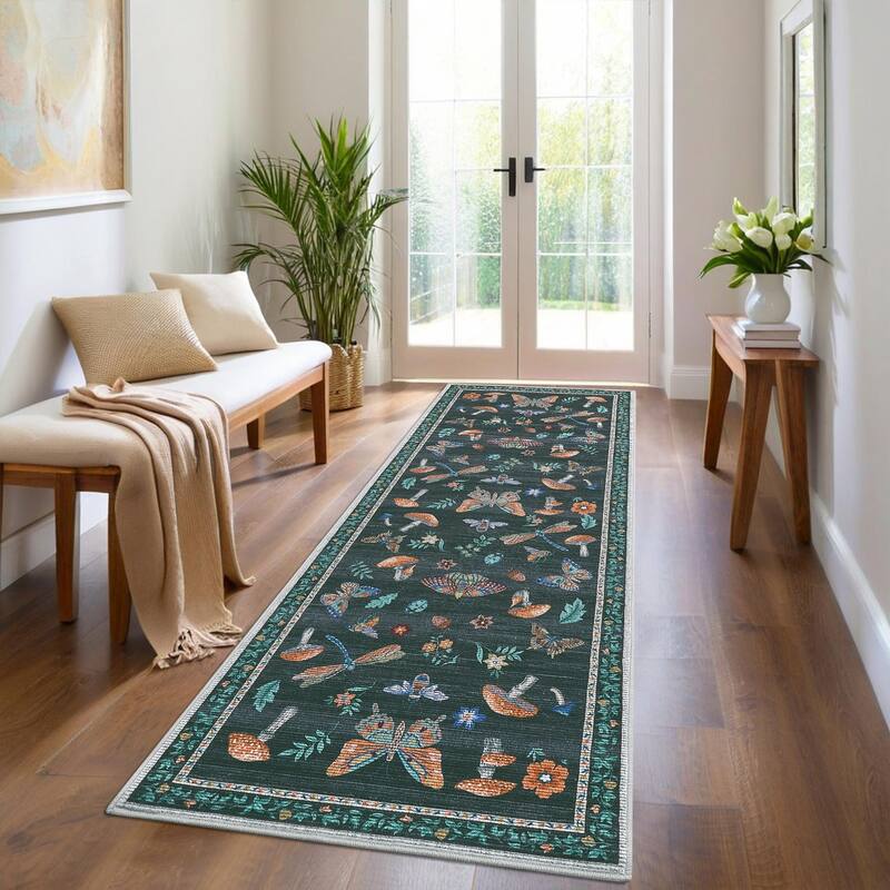 Area Rugs for Living Room Modern Insect Rug Mushroom Pattern Rug Soft Washable Non Slip Low Pile Rug