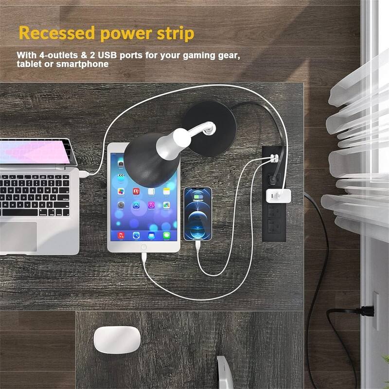 L Shaped Desk with USB Charging Port and Power Outlet