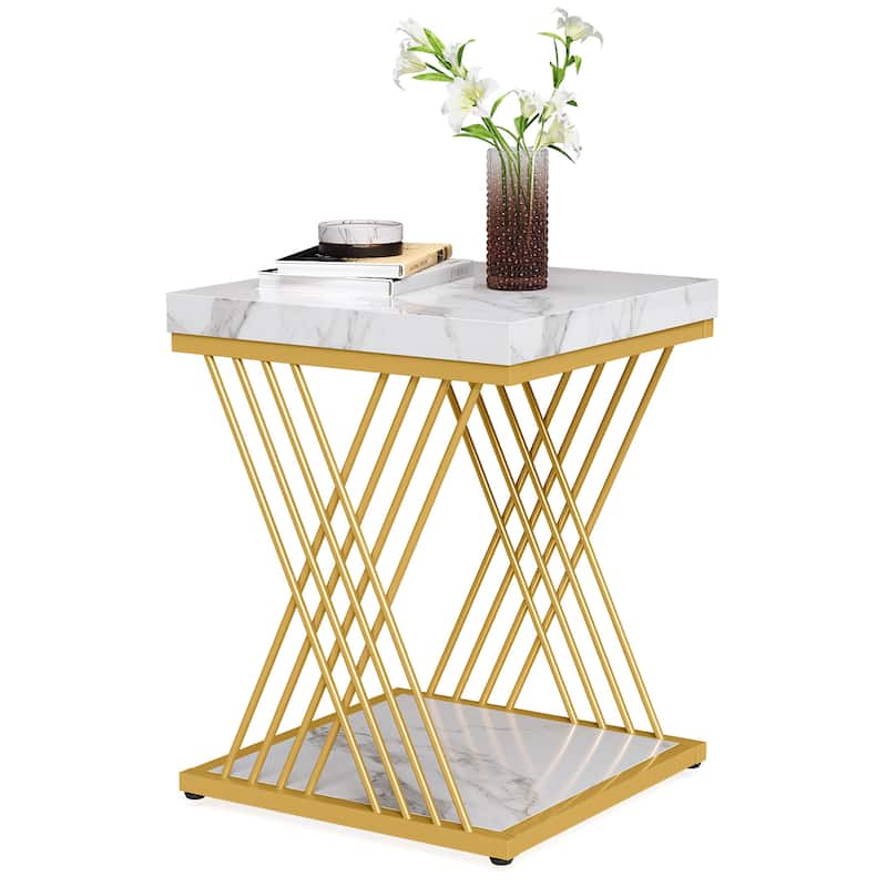 19.68-inch Square Side End Table with Metal Frame for Living Room