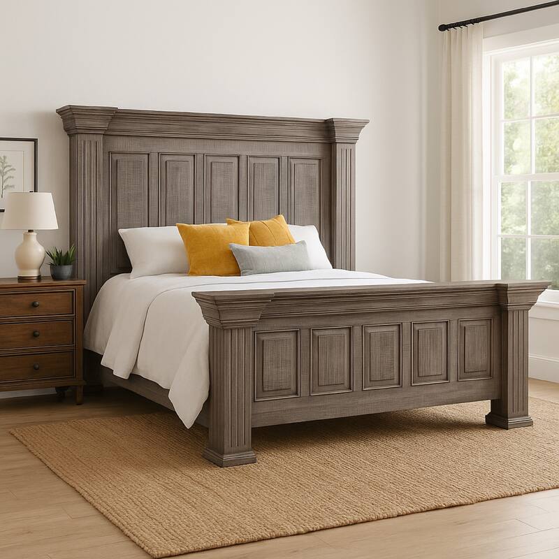 Siya Queen Size Bed, Clean Rustic Headboard and Footboard, Gray Finish