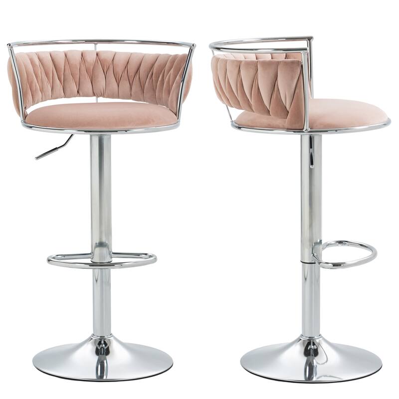 4 Set Velvet Adjustable Swivel Bar Stools With Backs