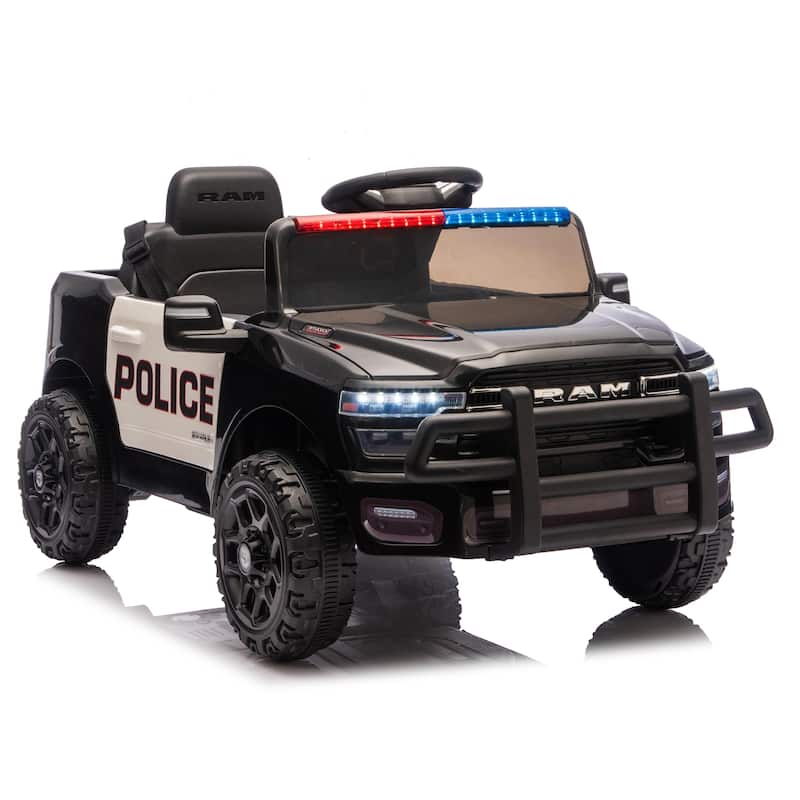 12V Kids Ride-On Truck with Police Lights & Siren, Battery Powered Electric Kids Car with Remote Control