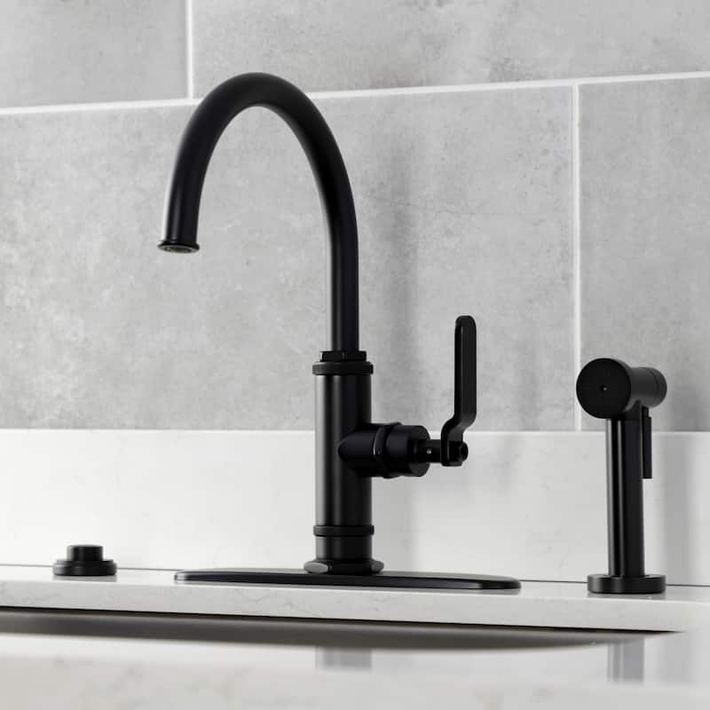 Kingston Brass Whitaker Single-Handle Deck Mount Kitchen Faucet with Brass Sprayer