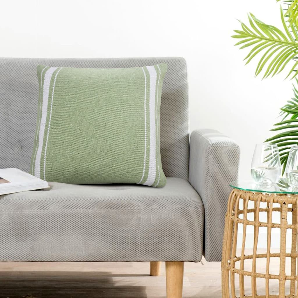 Handwoven Geometric Striped Cotton Throw Pillow Cover - 20" - Green and White