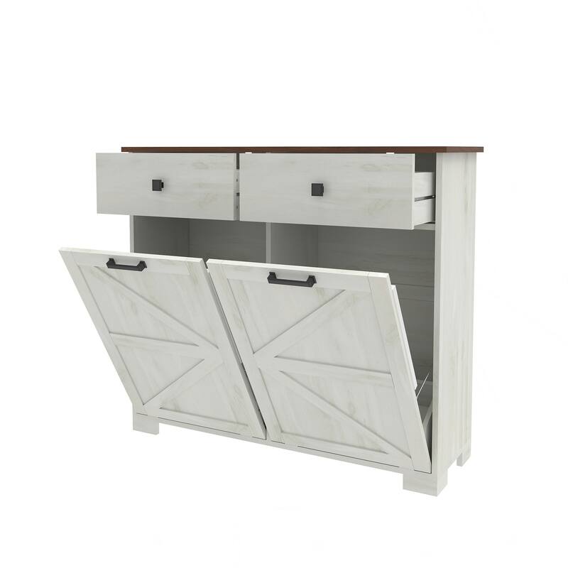 Farmhouse Double Tilt Out Trash Cabinet with Drawer for Kitchen Laundry