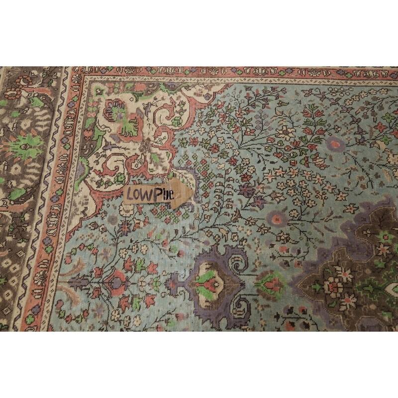 Blue Traditional Tabriz Persian Rug Hand-Knotted Floral Wool Carpet - 6'8"x 9'7"