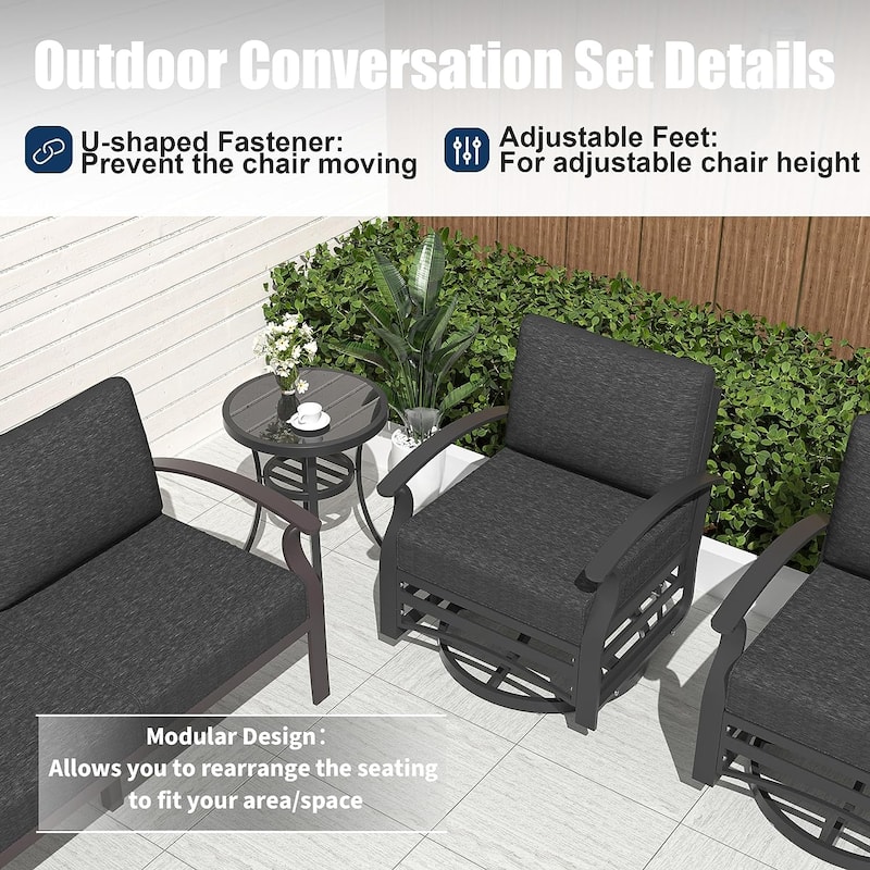 Kullavik Aluminum Outdoor Patio Furniture with Curved Armrests & Firepit Table