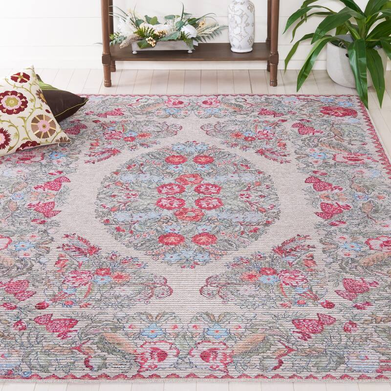 SAFAVIEH Besarabian Machine Washable Sistina French Country Rug - 6'7" Square - Beige/Sage