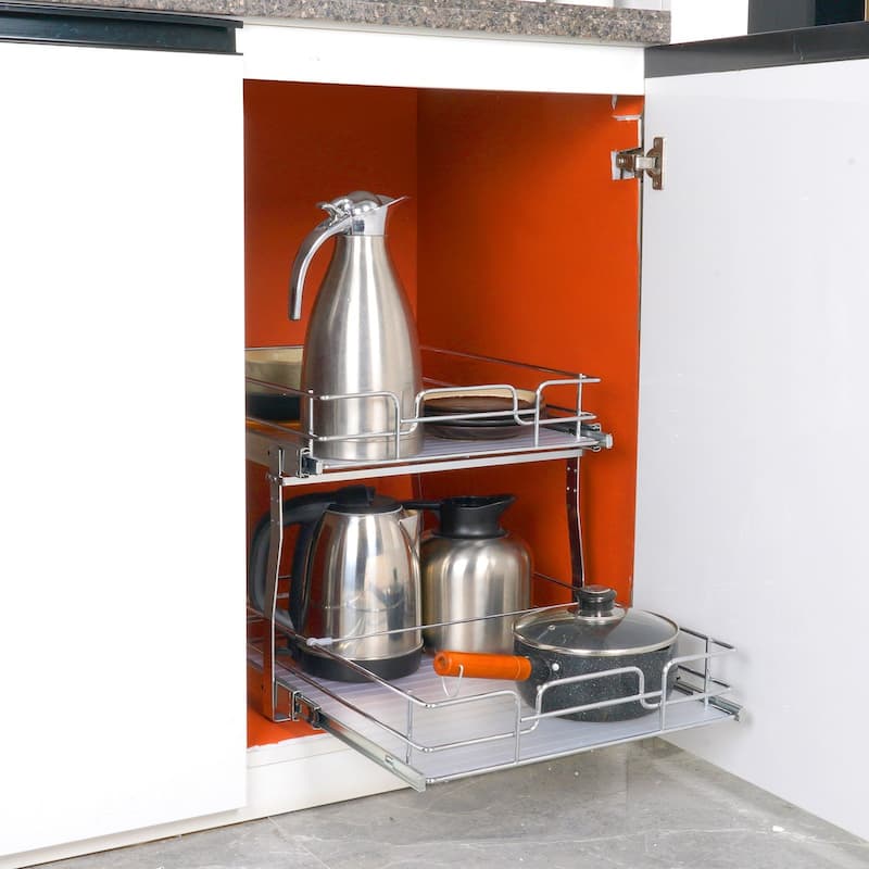 Pull Out Cabinet Organizer for Kitchen or Bathroom and Chrome Steel Shelf