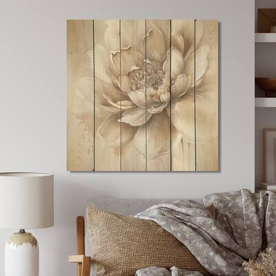 Designart 'Blooming Beige Floral Design III' Floral Wood Wall Art - Natural Pine Wood