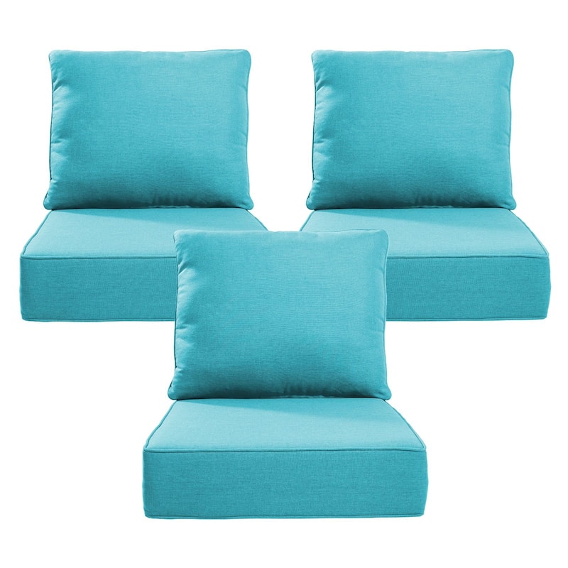 22" W x 24" D x 6" T Outdoor Lounge Chair Replacement Cushion Set Water and Fade Resistant - 3 Sets - Light Blue