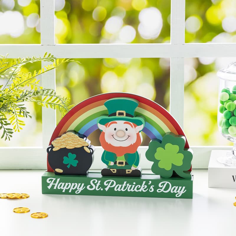 Glitzhome 12"L Set of 4 St. Patrick's Wooden Table Block