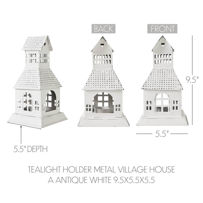 Tealight Holder Metal Village House A Antique White 9.5x5.5x5.5 - N/A
